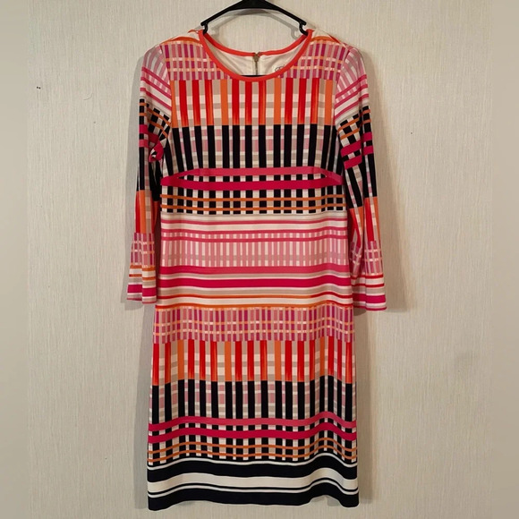 Eliza J Colorful Crosshatch 3/4 Sleeve Jersey A-line Dress minidress size 6 - Picture 2 of 11